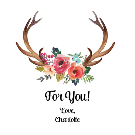 White Decorated Antler Square Stickers